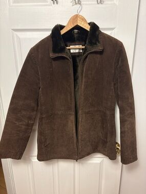 Brown Suede Jacket with Plush Collar